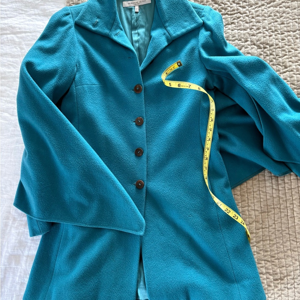 Morgane Le Fay Teal Wool Cashmere Blend Coat with Cape Detail